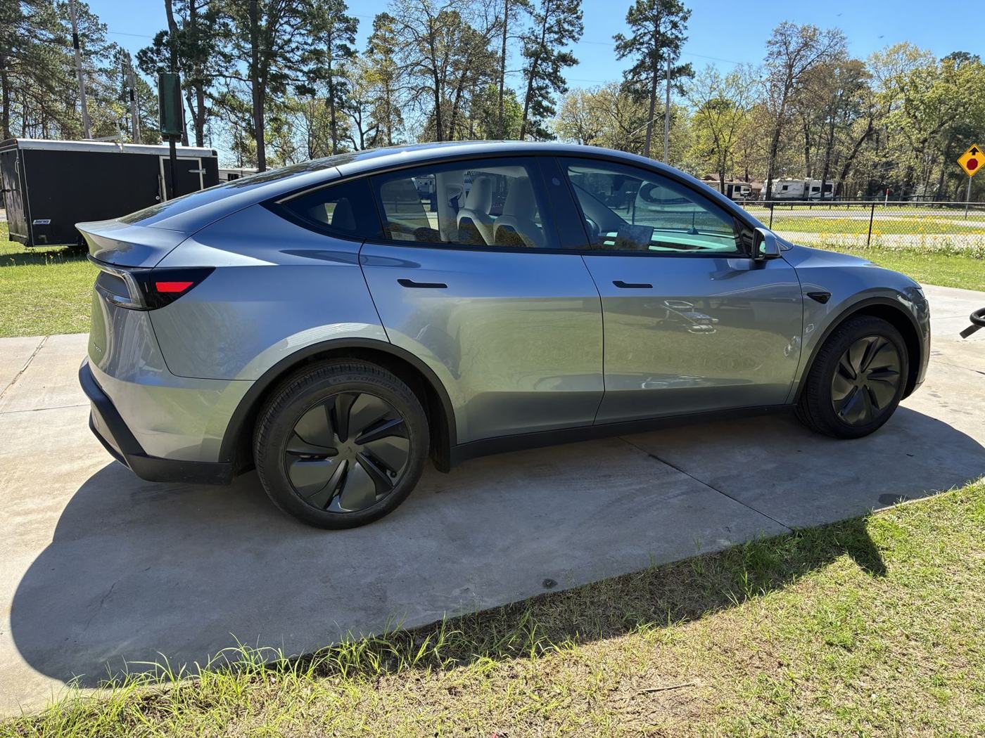 Silver Tesla Model Y after mobile wash